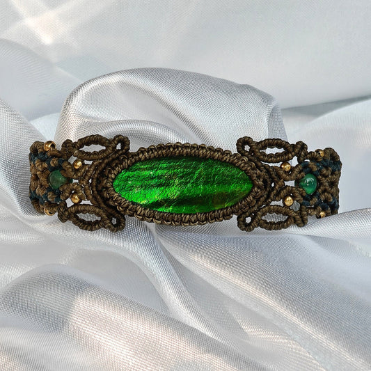 Le Bijoux Green Ammolite Boho Braided Bracelet