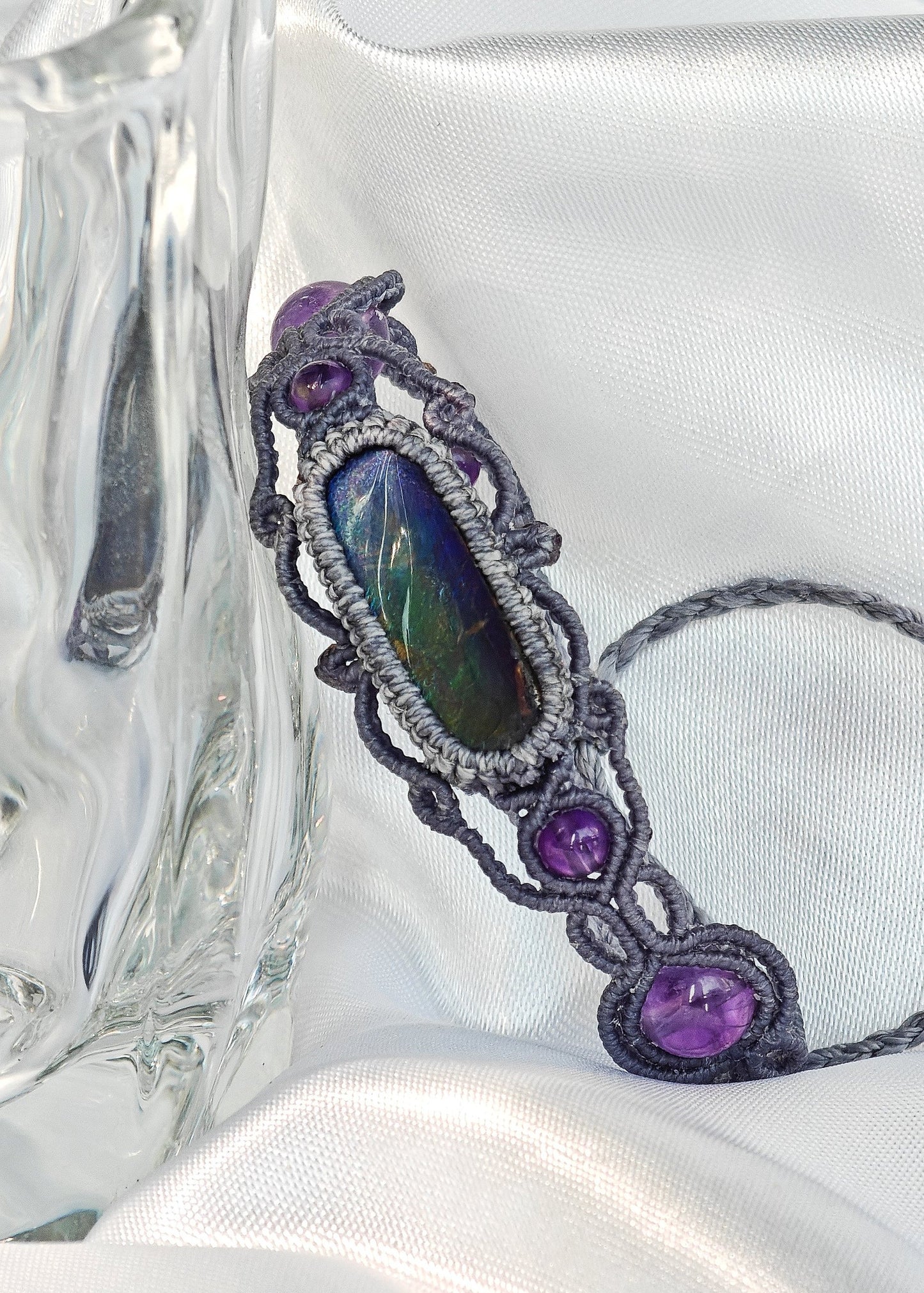 Le Bijoux Purple-Green Ammolite Boho Braided Bracelet