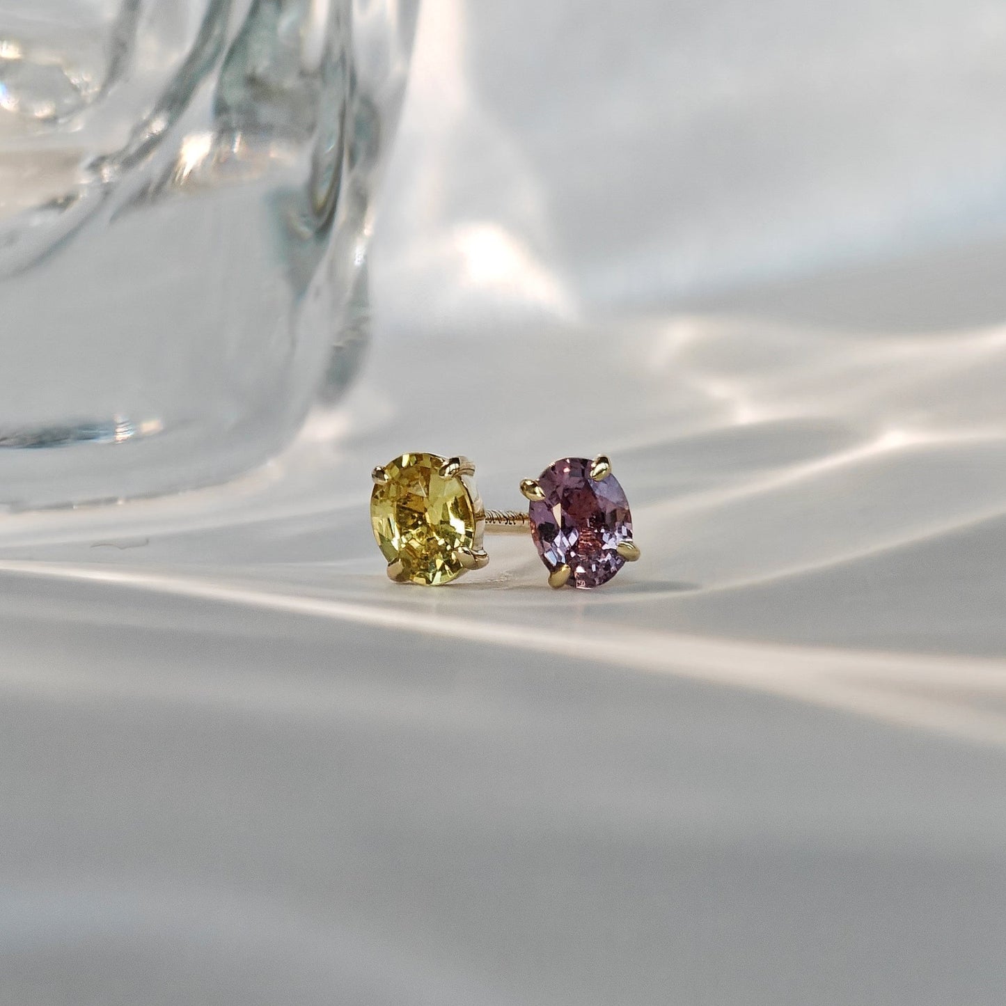 Le Bijoux Oval Shape Cut Yellow & Purple Sapphire Earrings