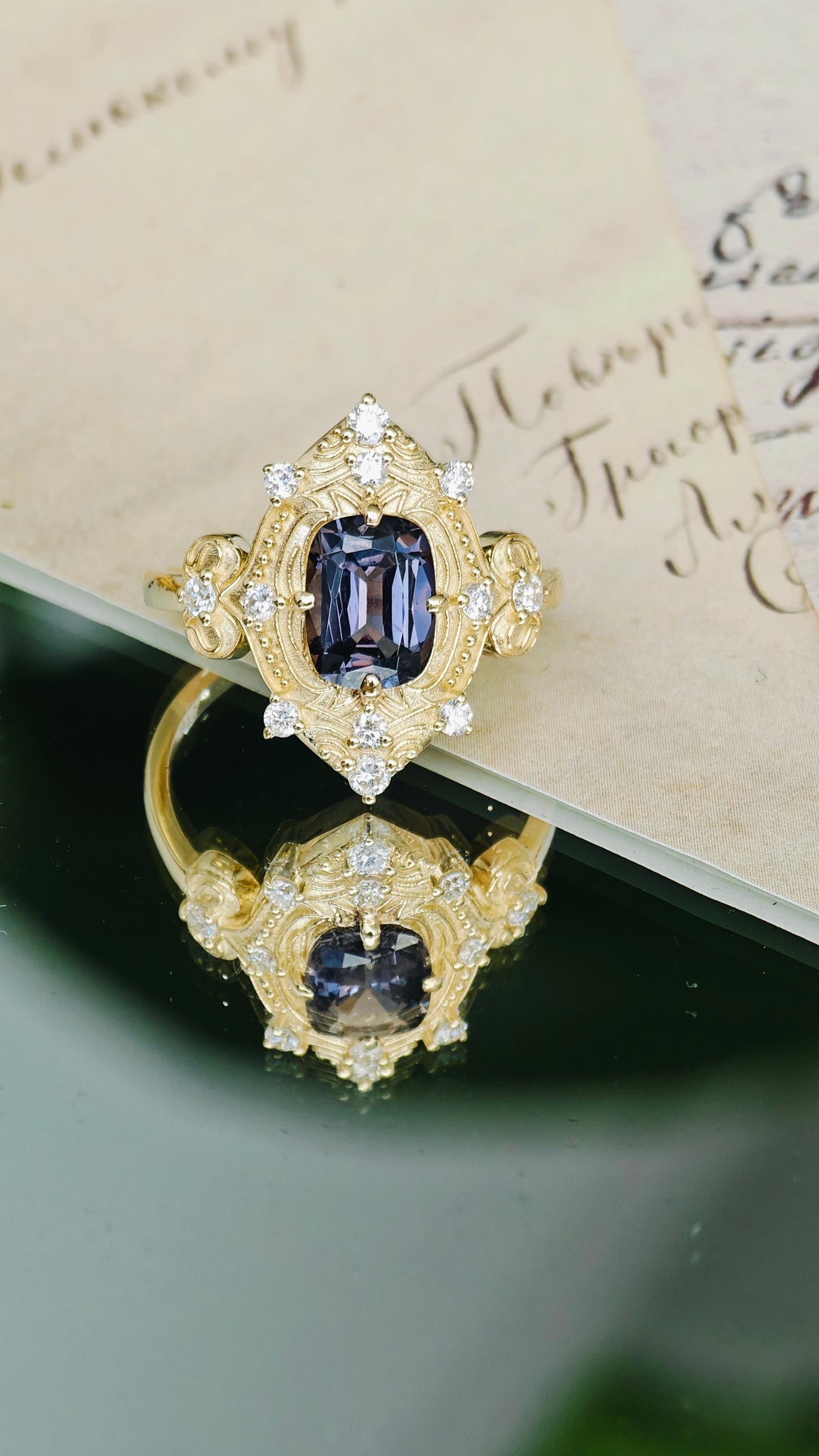 Cushion Cut Grey Spinel Vintage Ring