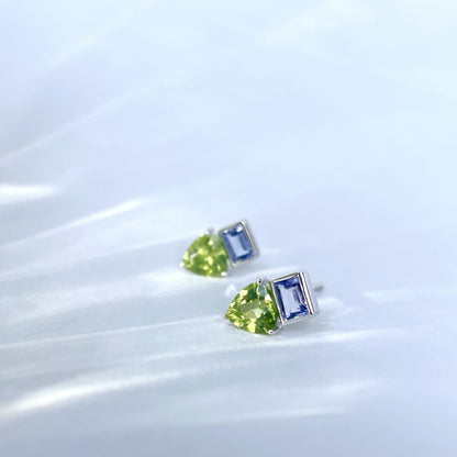 Purple Tanzanite and Green Peridot Stud Earrings