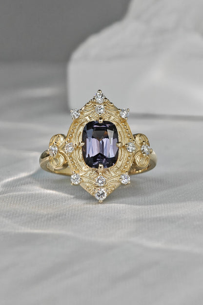 Cushion Cut Grey Spinel Vintage Ring