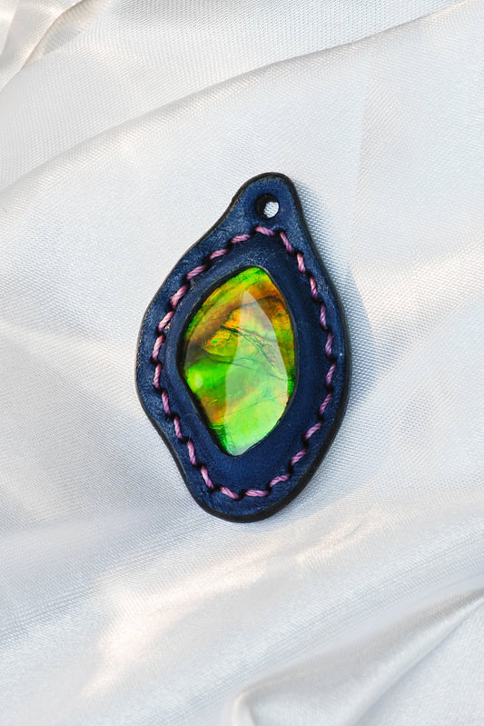 Azure Trail: Pueblo Frosted Denim Blue Inlay Natural Imprint, Leaf-Shaped Ammolite（Limited Sale)