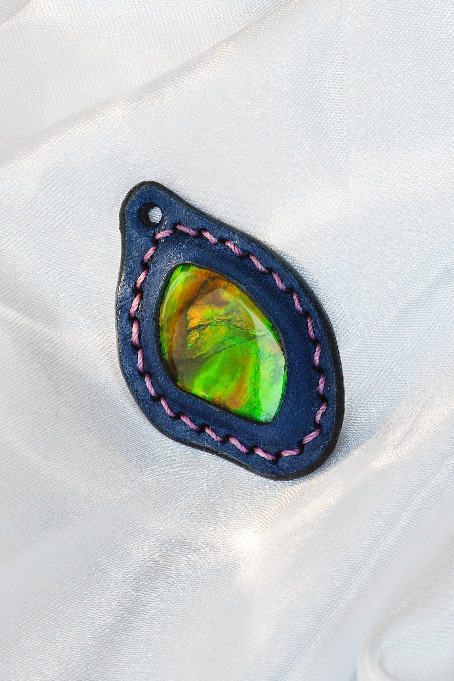 Azure Trail: Pueblo Frosted Denim Blue Inlay Natural Imprint, Leaf-Shaped Ammolite（Limited Sale)