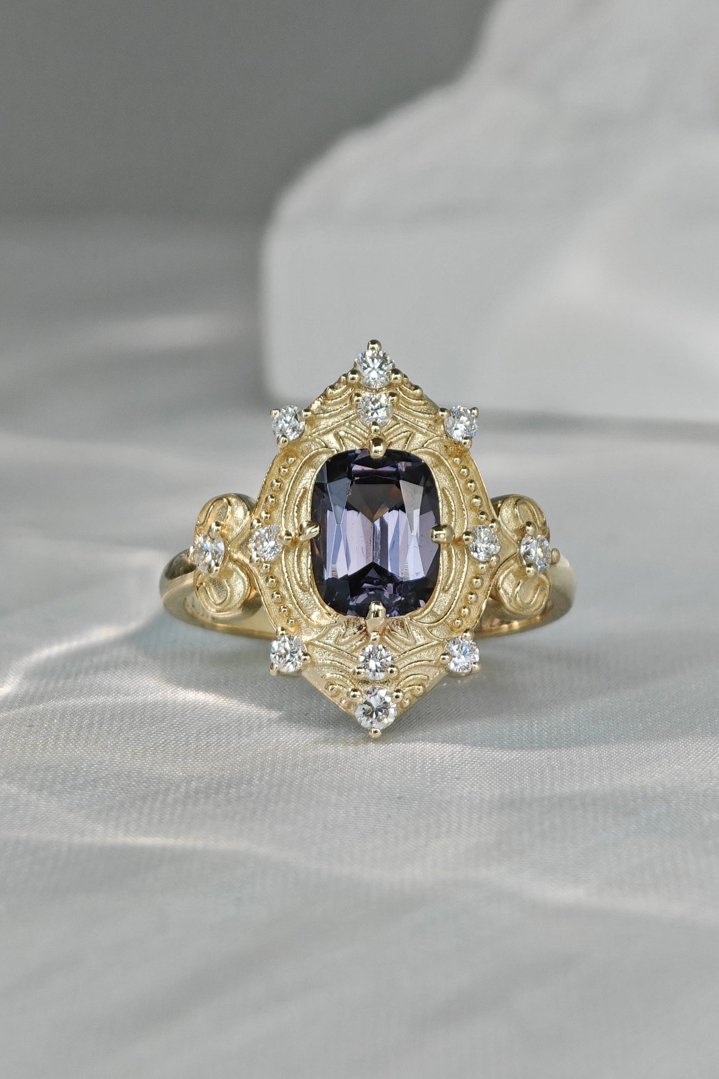 Cushion Cut Grey Spinel Vintage Ring