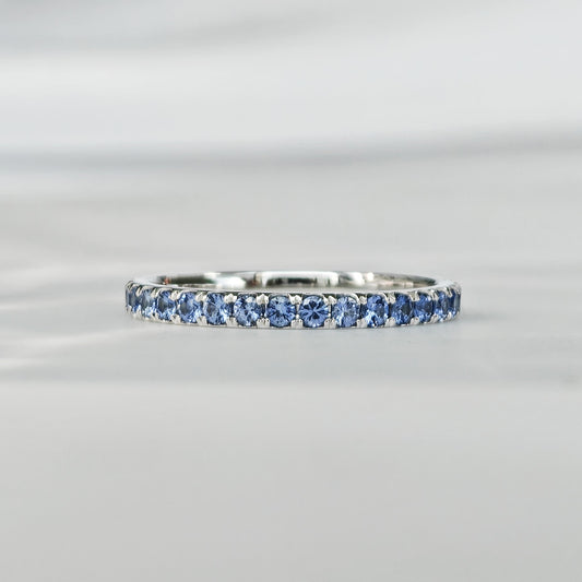 Round Cut Blue Sapphire Row Engagement Ring