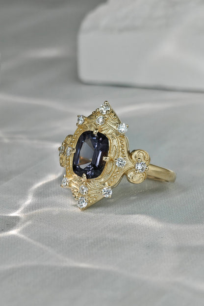 Cushion Cut Grey Spinel Vintage Ring