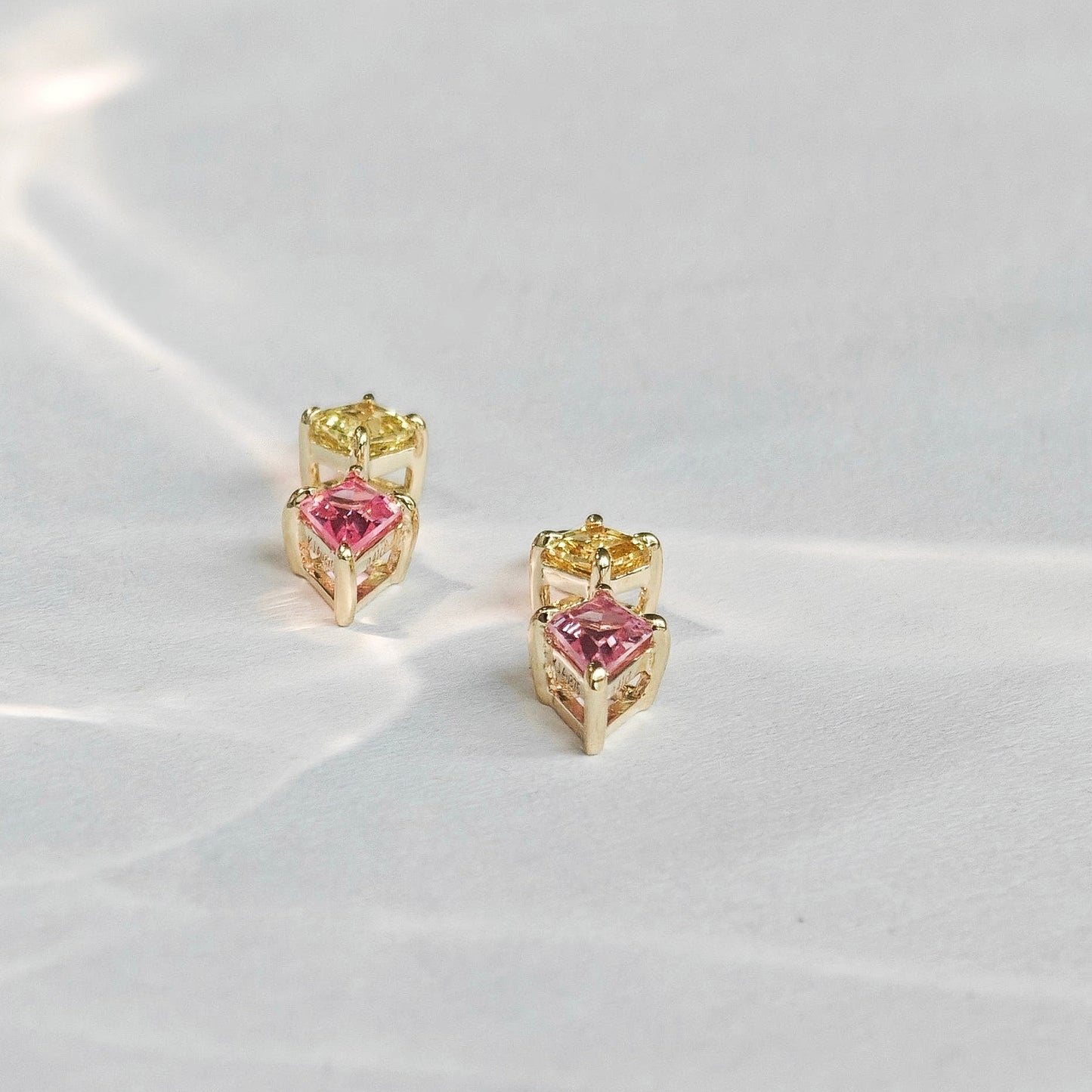 Pink Tourmaline x Sapphire Earrings