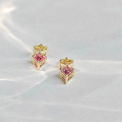 Pink Tourmaline x Sapphire Earrings