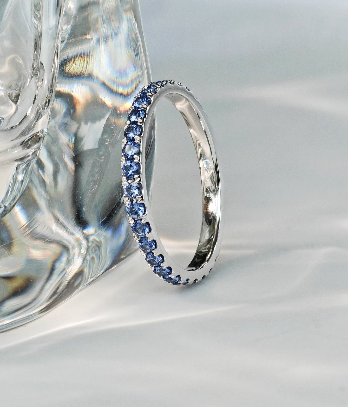 Round Cut Blue Sapphire Row Engagement Ring