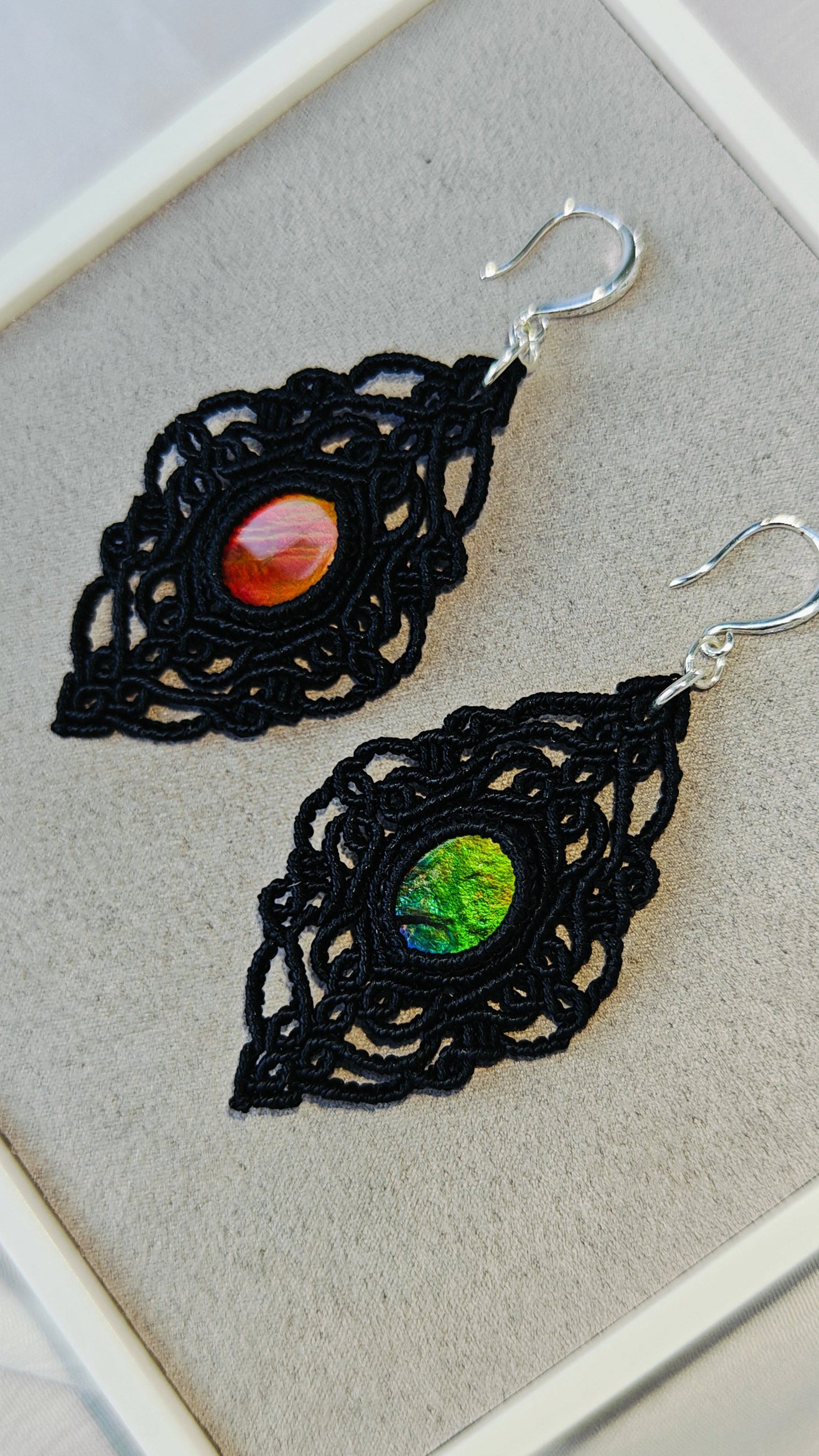 Hand Knit Ammolite Earrings