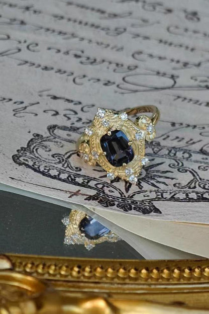 Cushion Cut Grey Spinel Vintage Ring