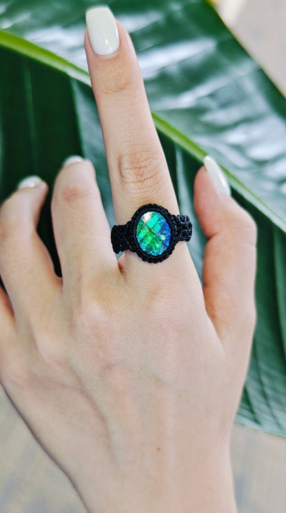 Le Bijoux Green Ammolite Boho Braided Rings