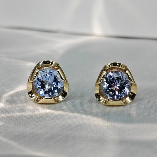 Le Bijoux Round Brilliant Cut Blue Tanzanite Earrings