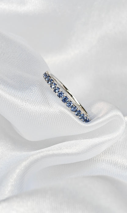 Round Cut Blue Sapphire Row Engagement Ring