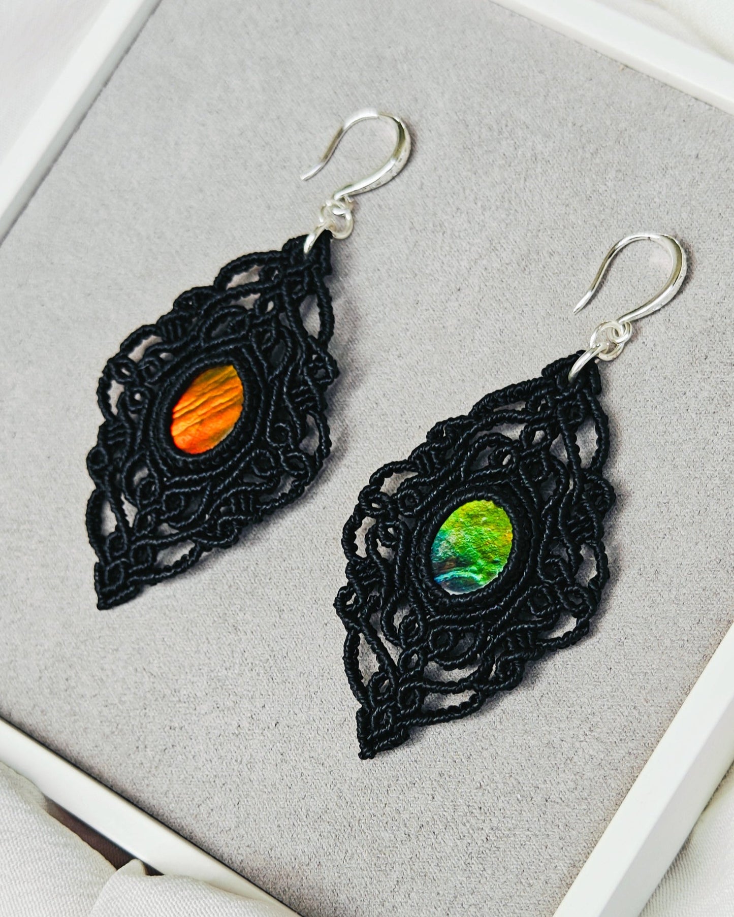 Hand Knit Ammolite Earrings