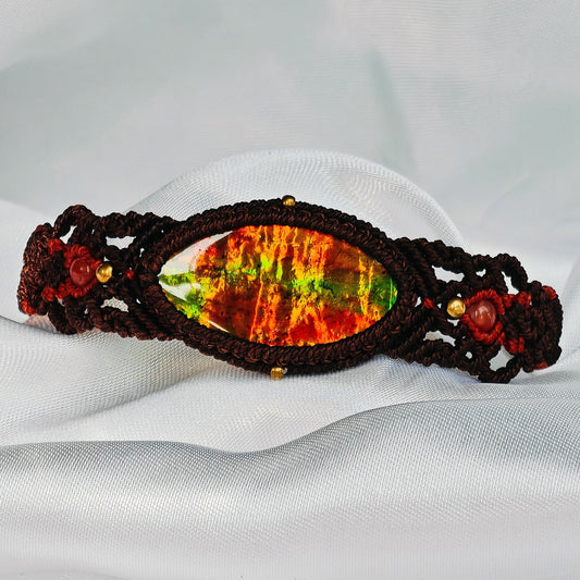 Handmade Brown BraidedRope Ammolite Bracelet