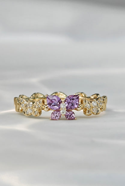 Butterfly Purple Sapphire Diamond Ring