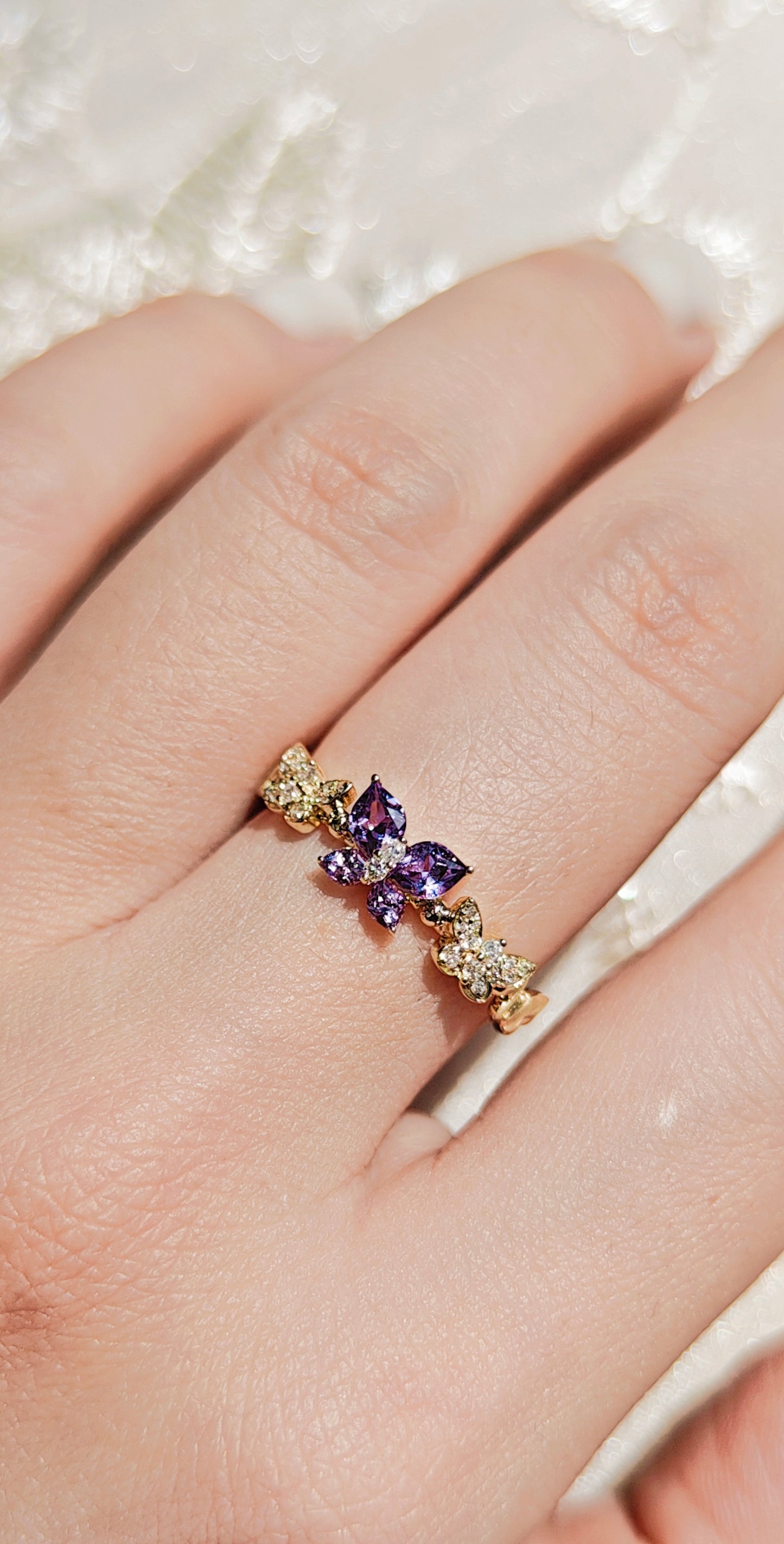 Butterfly Purple Sapphire Diamond Ring