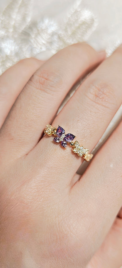 Butterfly Purple Sapphire Diamond Ring