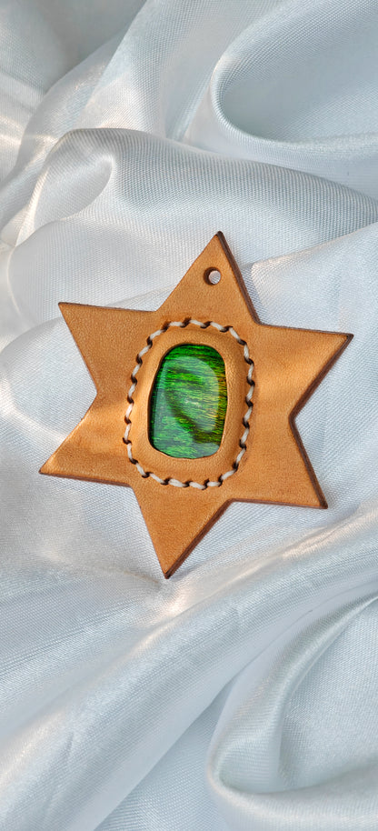 Heavenly Elegance: Ammolite Meets Tuscan leather Art（Limited Sale)