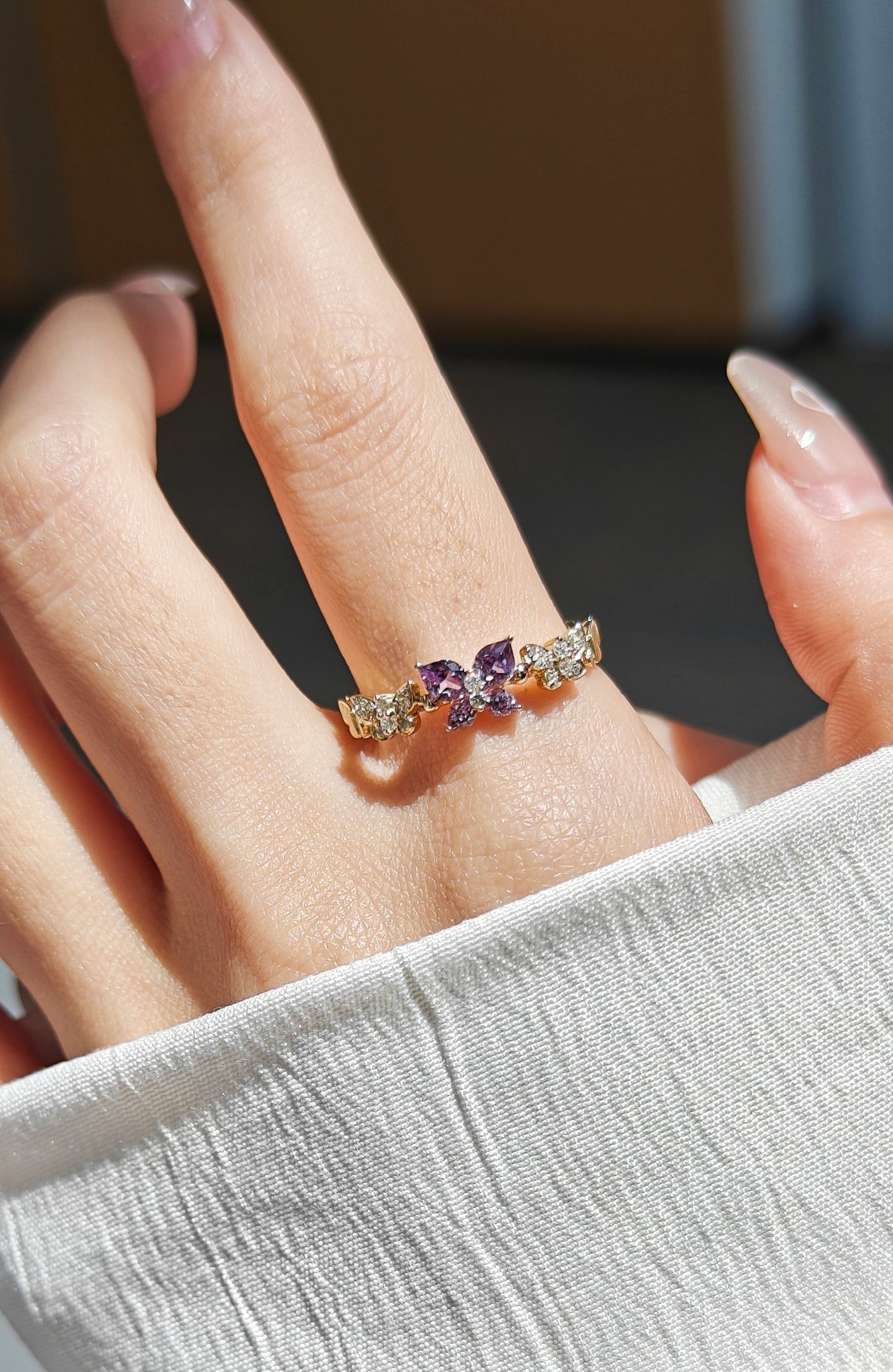 Butterfly Purple Sapphire Diamond Ring