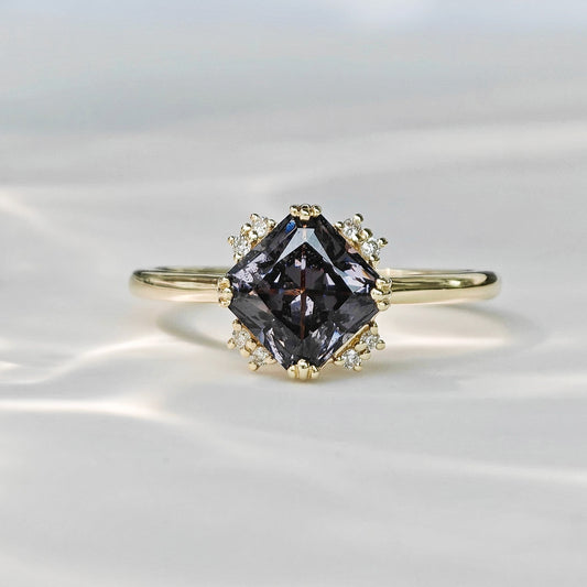 Asscher Cut Black Spinel Engagement Ring Wedding Ring