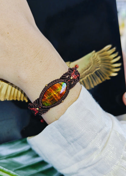 Handmade Brown BraidedRope Ammolite Bracelet