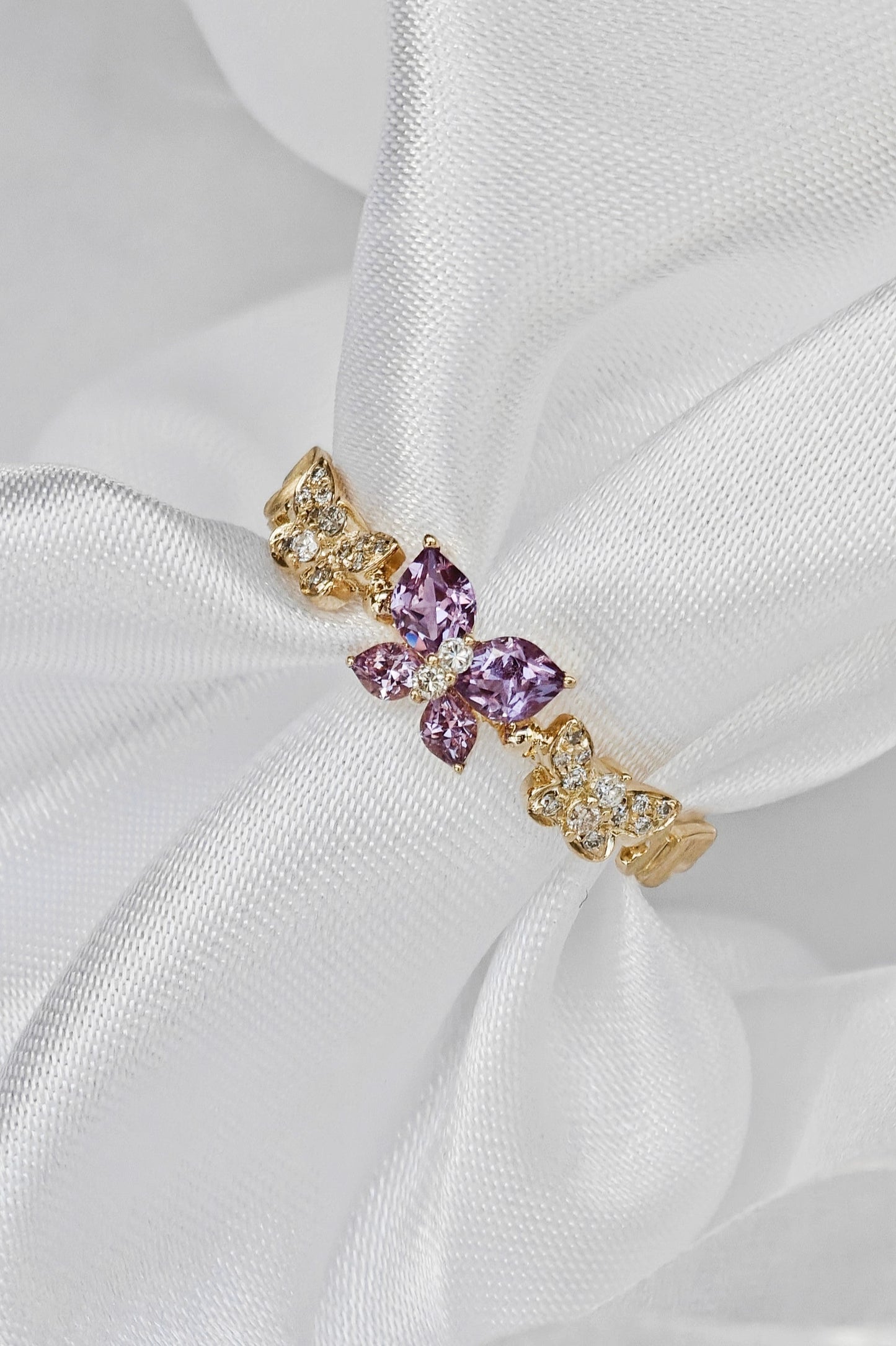 Butterfly Purple Sapphire Diamond Ring