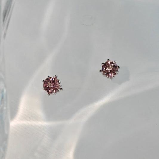 Le Bijoux Round Brilliant Cut Pink Malaya Garnet Earrings