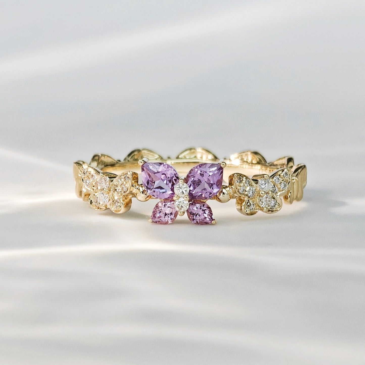 Butterfly Purple Sapphire Diamond Ring