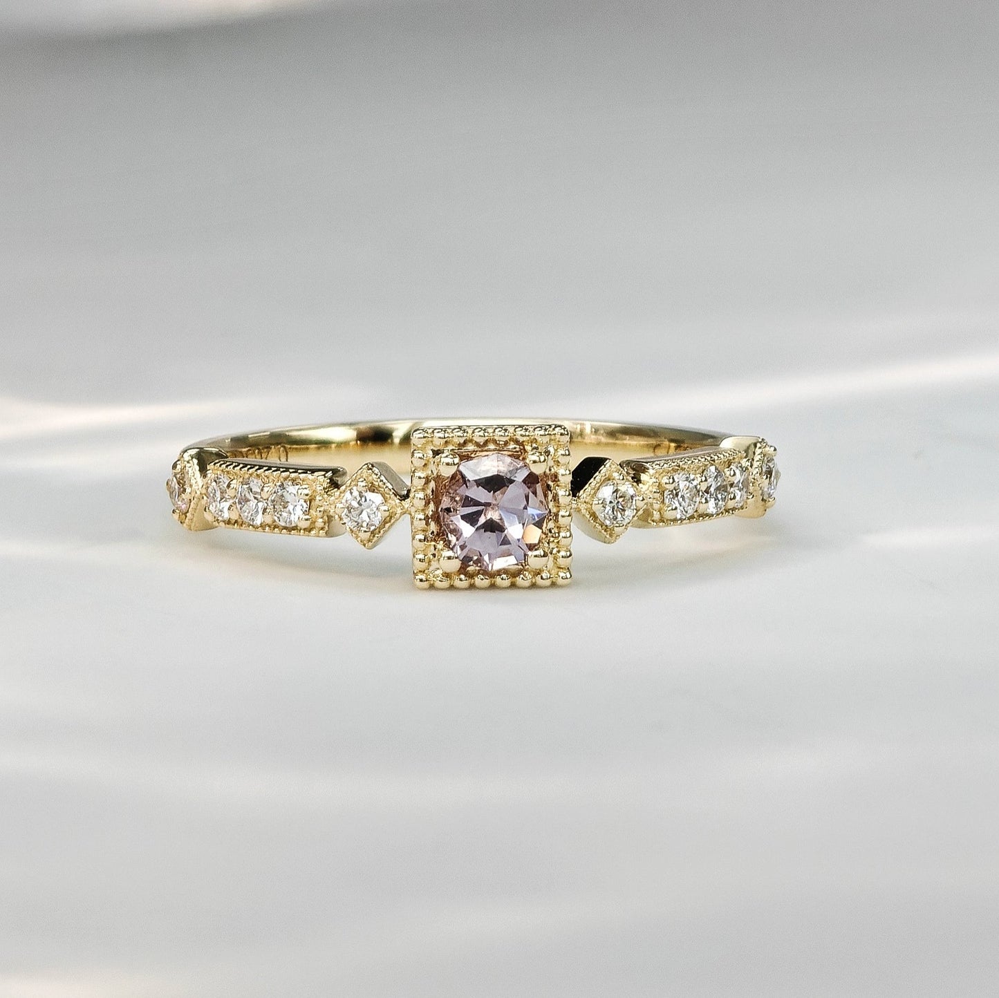 Round Cut Pink Spinel Wedding Ring