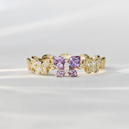 Butterfly Purple Sapphire Diamond Ring