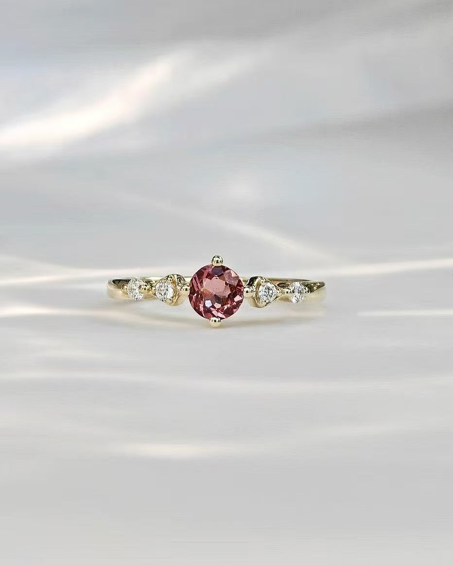 Round Red Spinel Engagement Ring