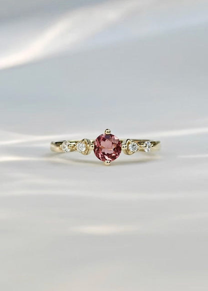 Round Red Spinel Engagement Ring