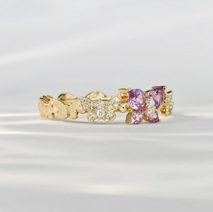 Butterfly Purple Sapphire Diamond Ring