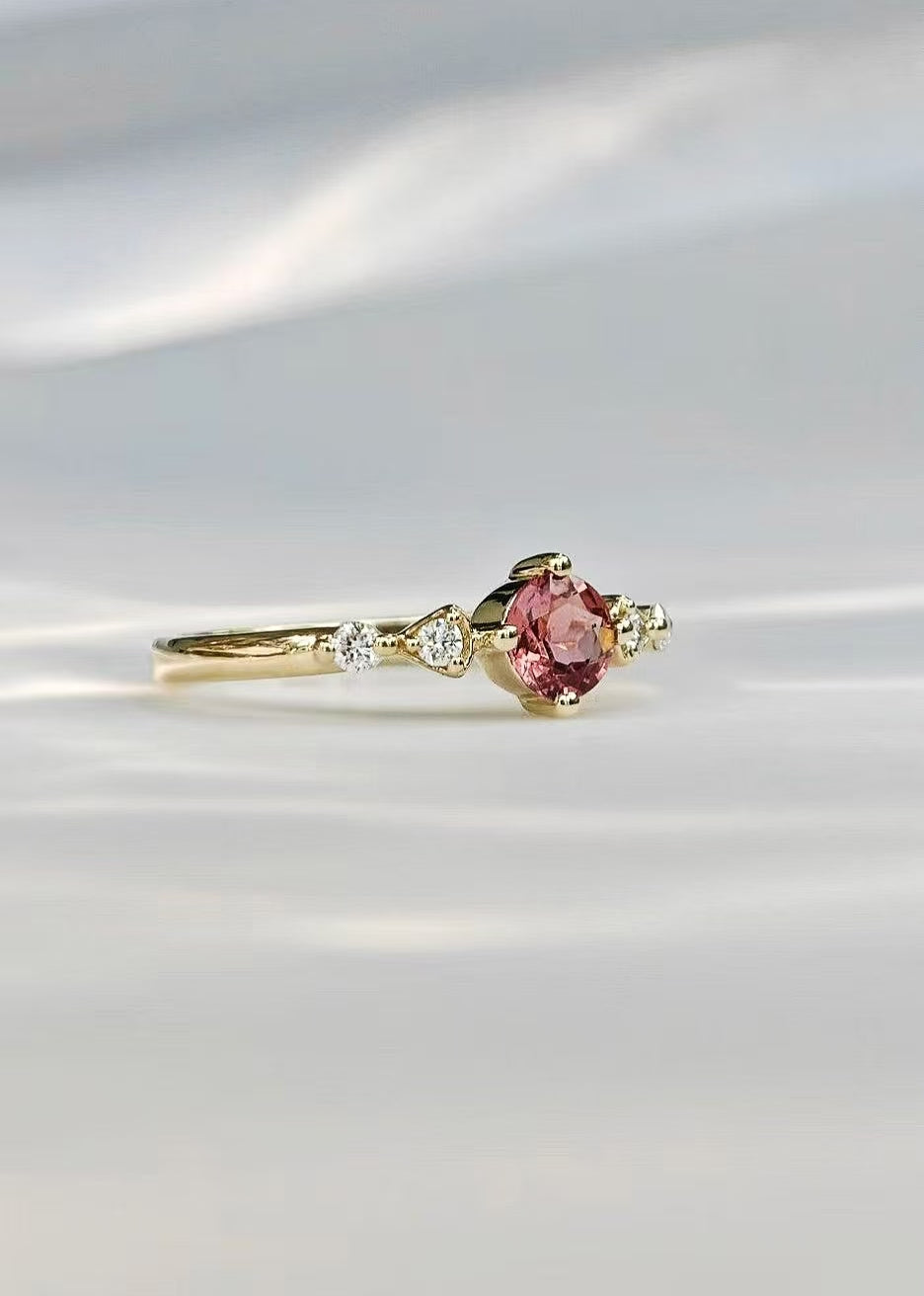 Round Red Spinel Engagement Ring