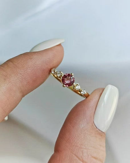 Round Red Spinel Engagement Ring