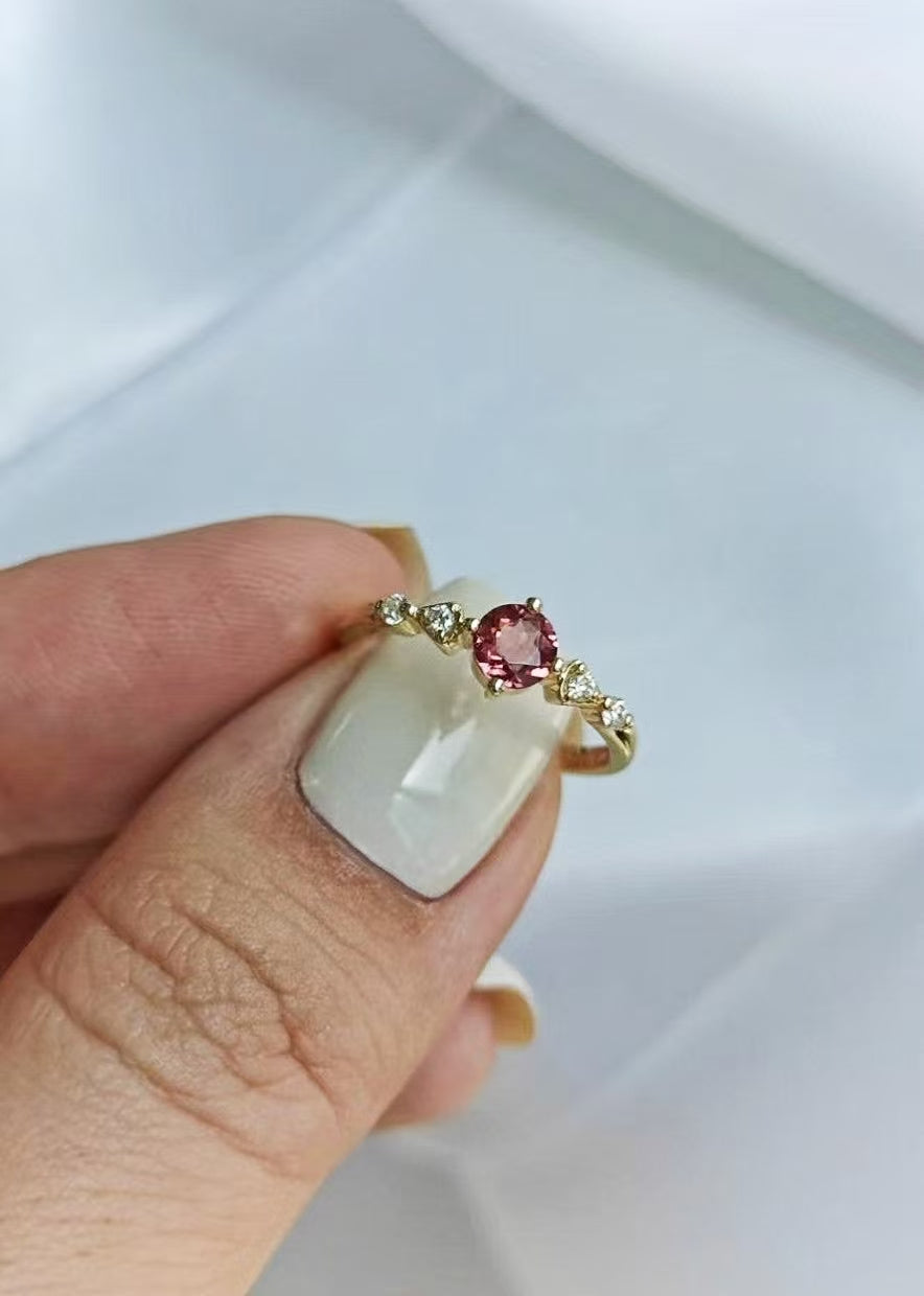 Round Red Spinel Engagement Ring