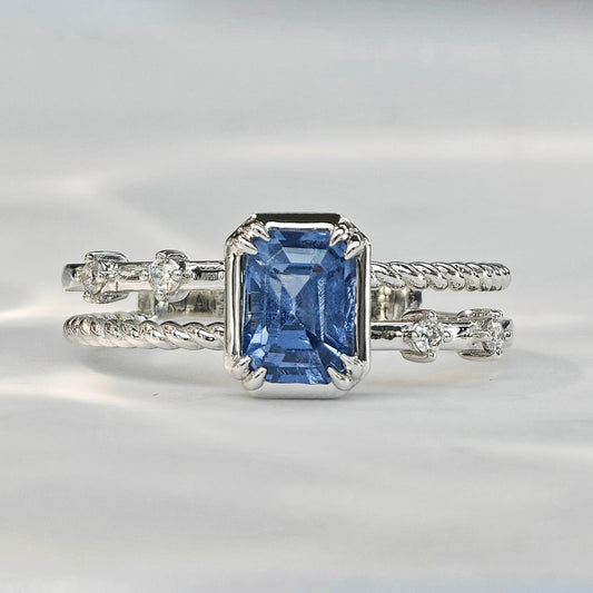 Radiant Cut Blue Cobalt Spinel Engagement Ring