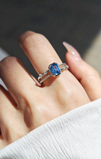 Radiant Cut Blue Cobalt Spinel Engagement Ring