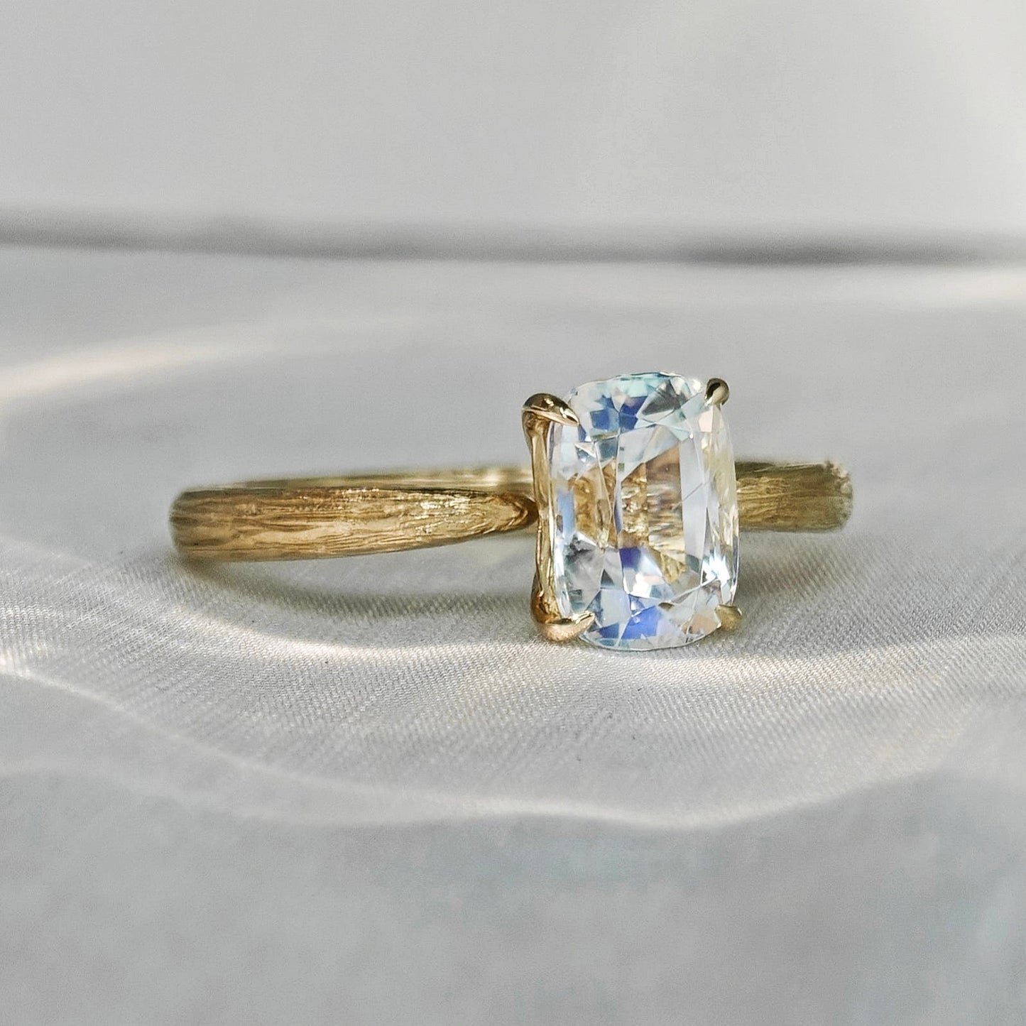 Precision Cushion Cut Moonstone Engagement Ring