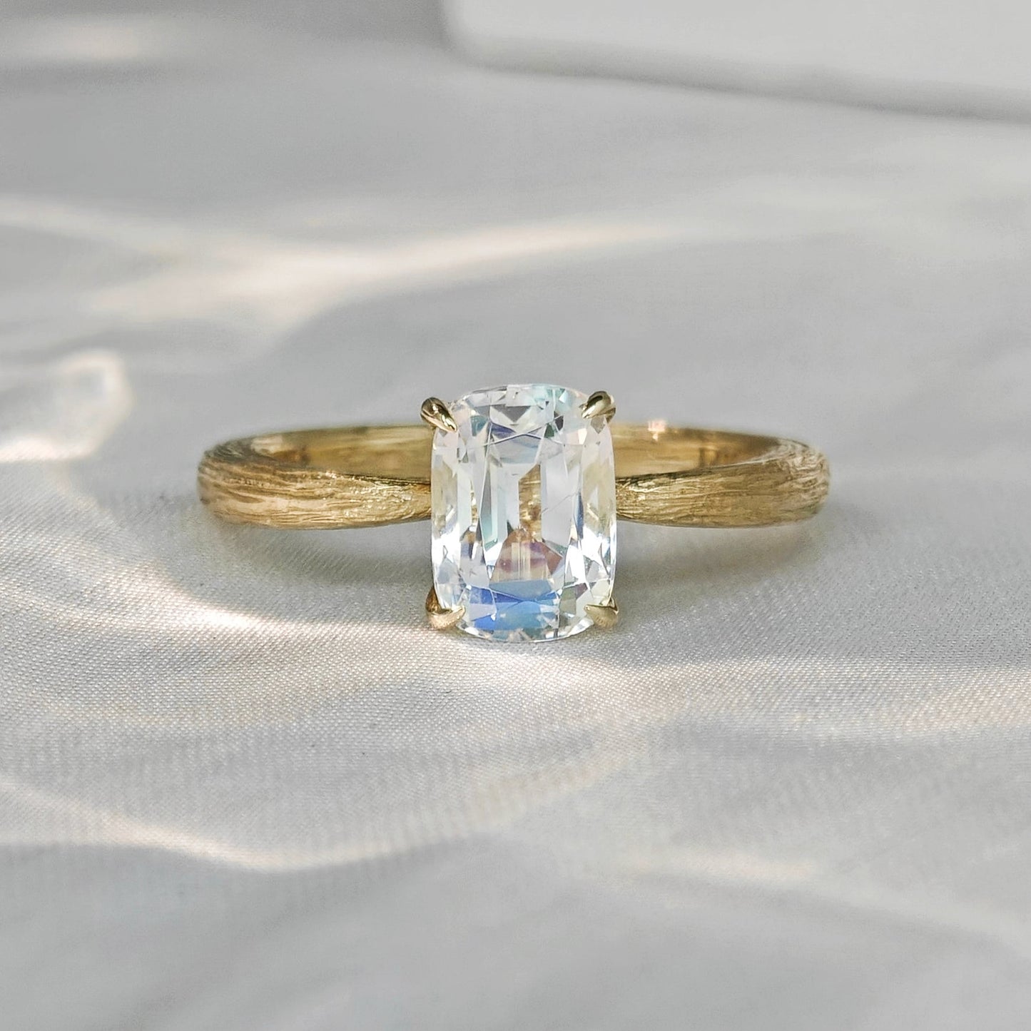 Precision Cushion Cut Moonstone Engagement Ring