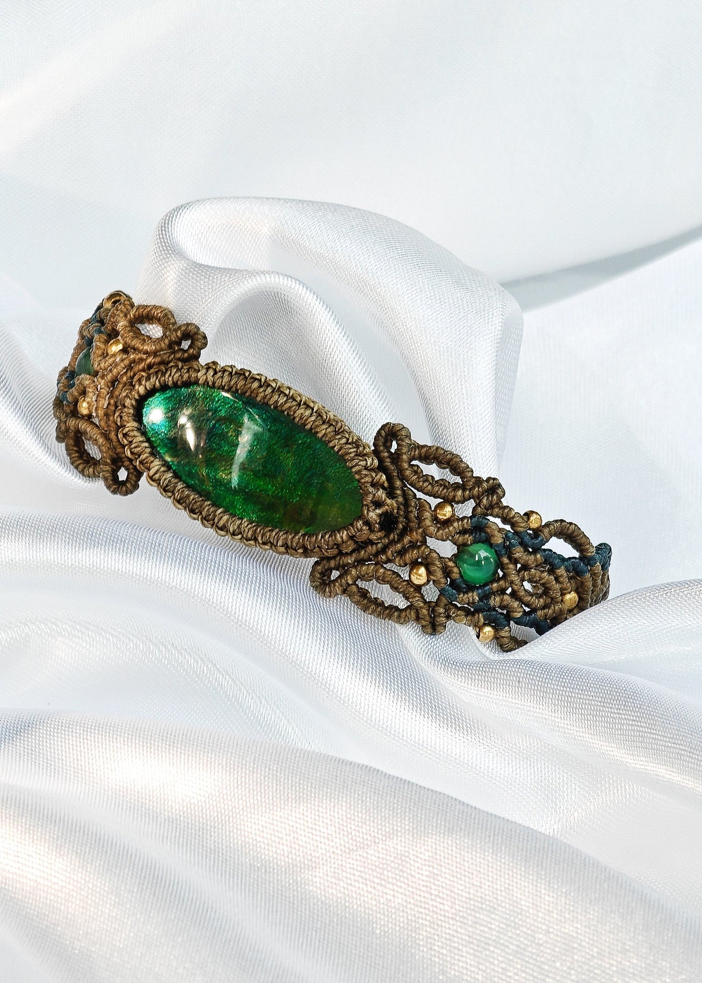 Le Bijoux Green Ammolite Boho Braided Bracelet