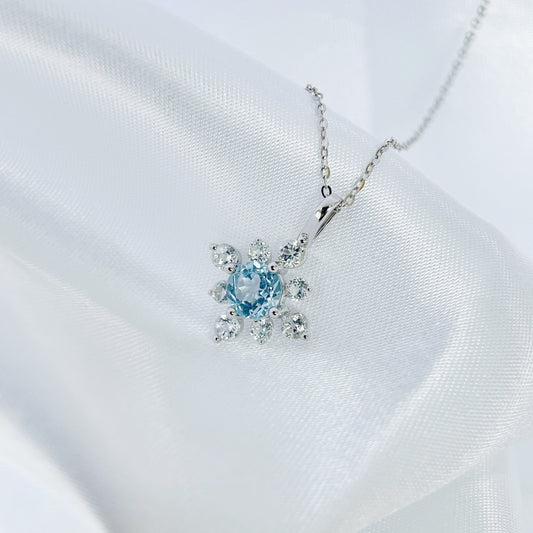 Le Bijoux  Blue Aquamarine K9 Necklace - Snowflake