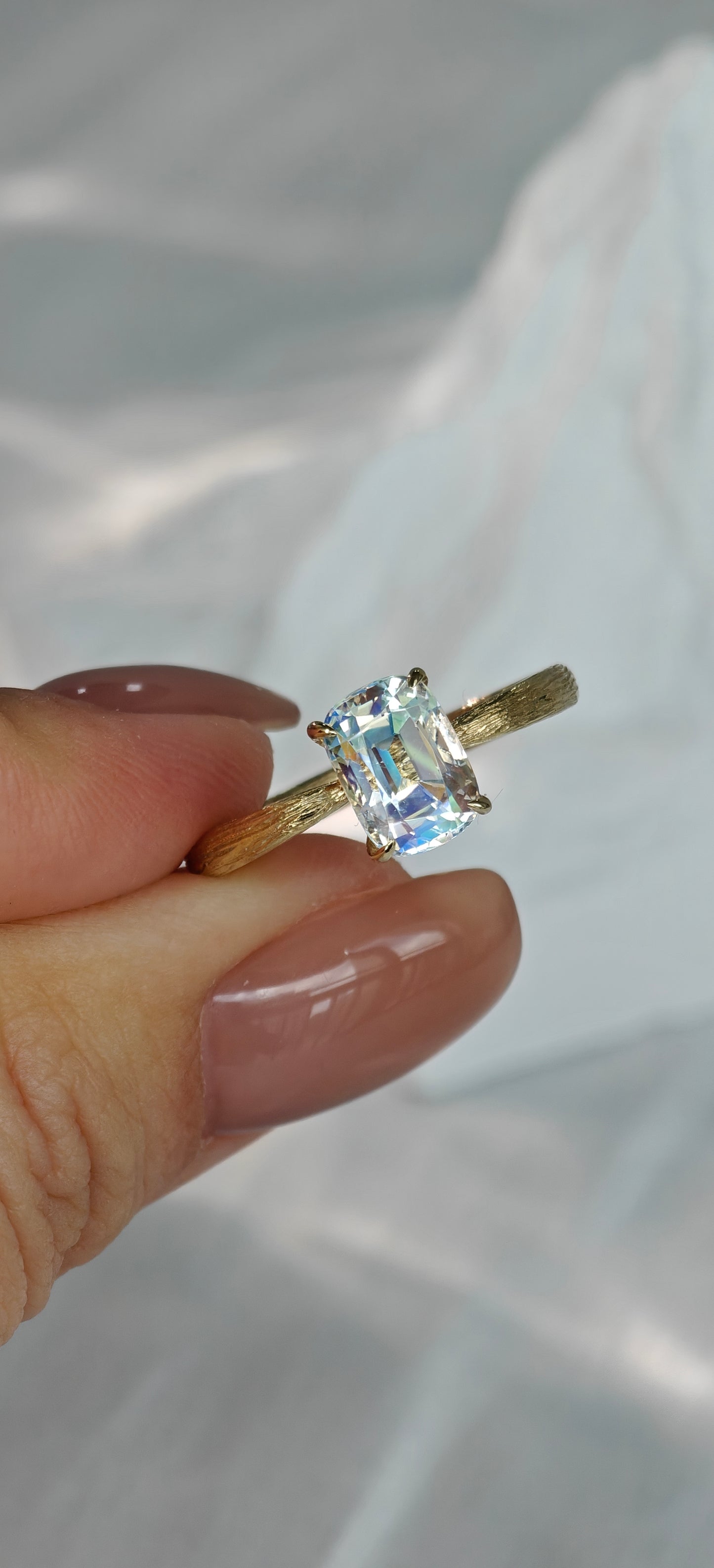 Precision Cushion Cut Moonstone Engagement Ring