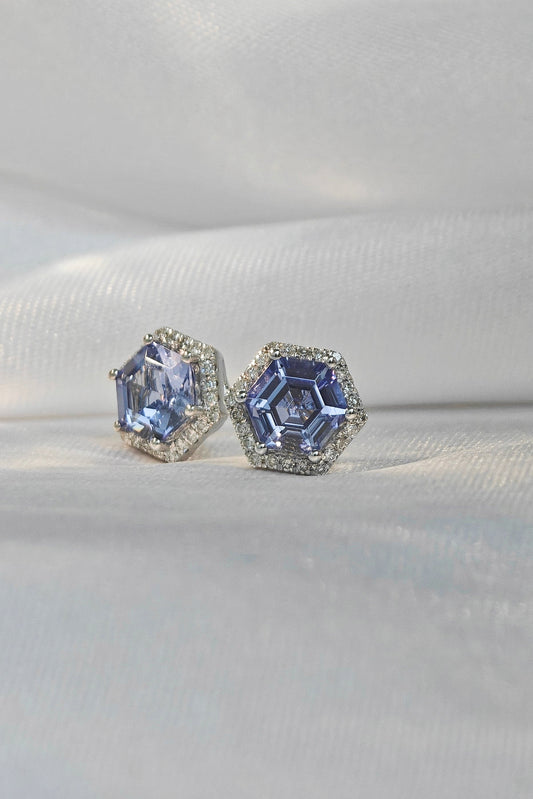 Blue Tanzanite Earrings-Diamond