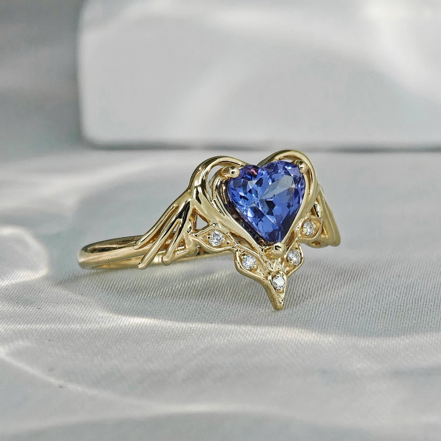 Sailor Moon: Heart-Cut Blue Tanzanite Engagement Ring