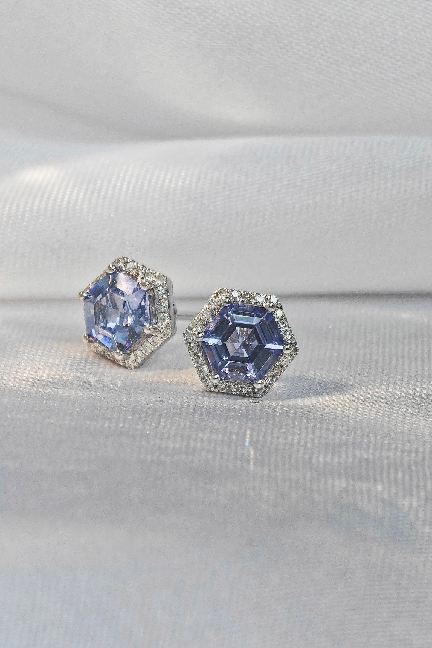 Blue Tanzanite Earrings-Diamond