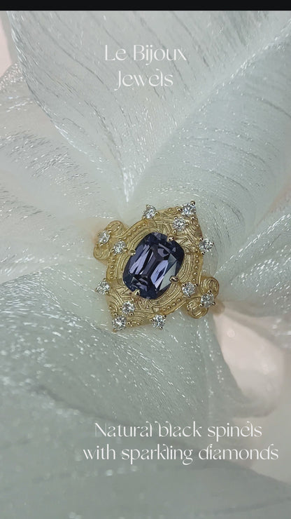 Cushion Cut Grey Spinel Vintage Ring